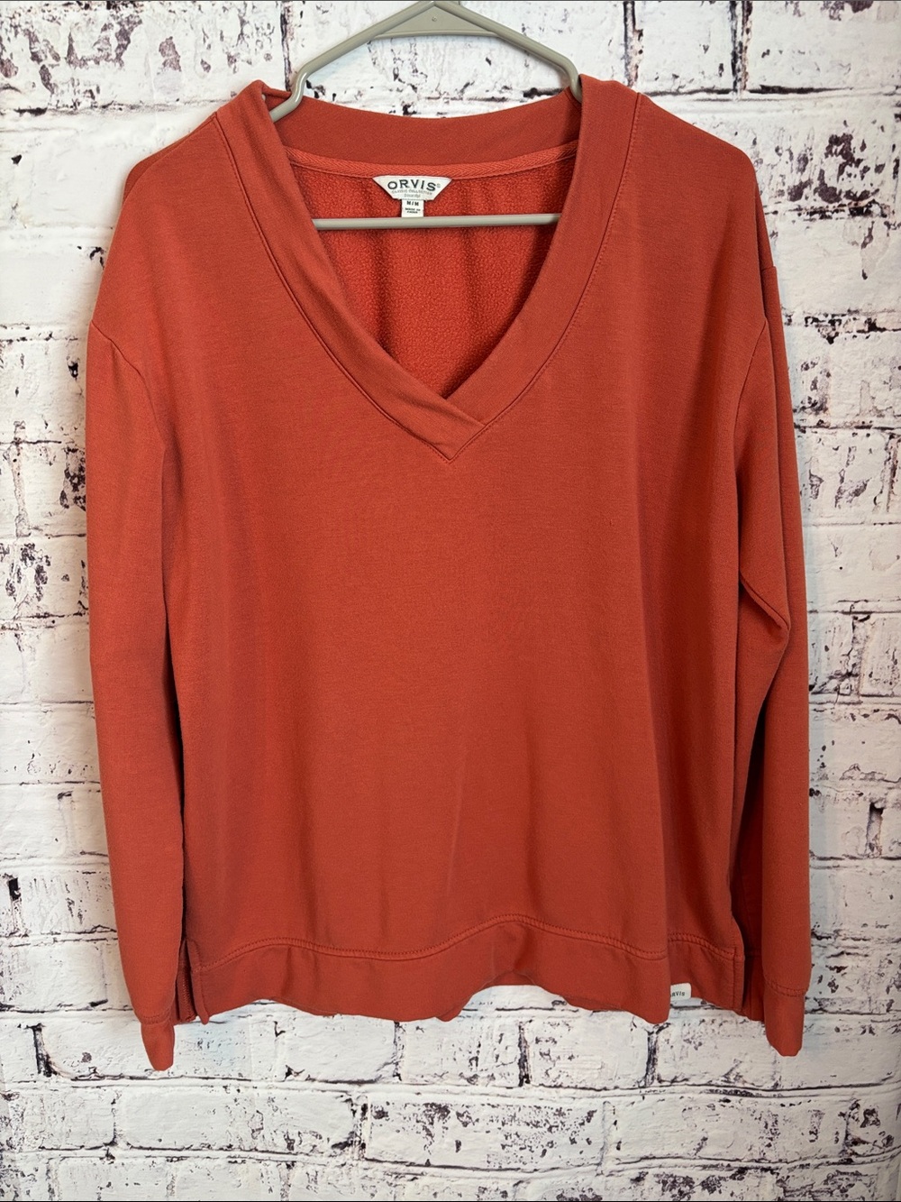 Orvis V-Neck Pullover in Rust Orange
